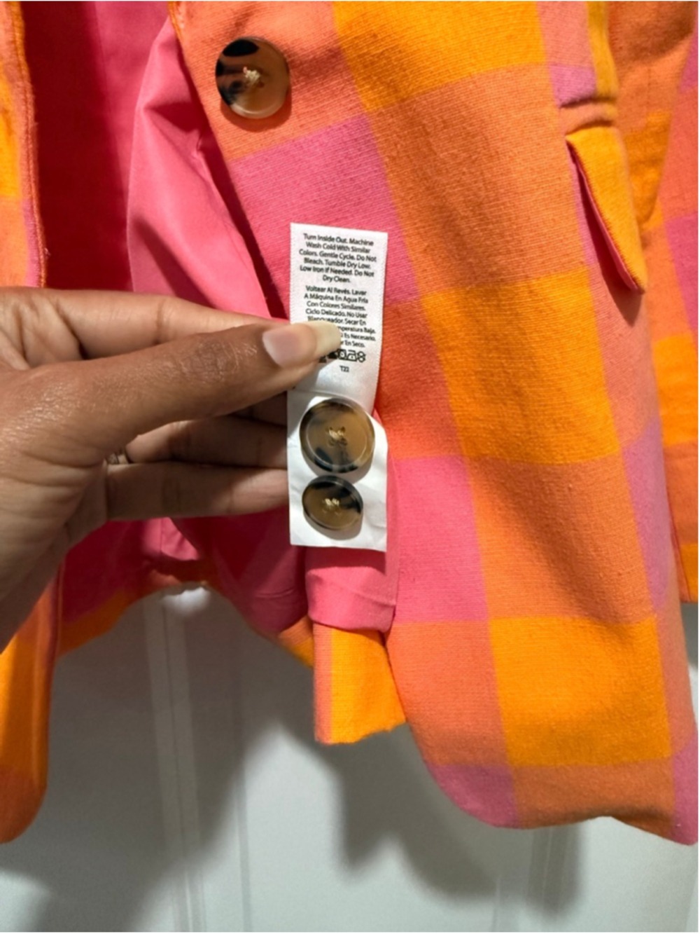 Women's FREE ASSEMBLY Orange Pink Plaid Blazer S - Picture 7 of 7